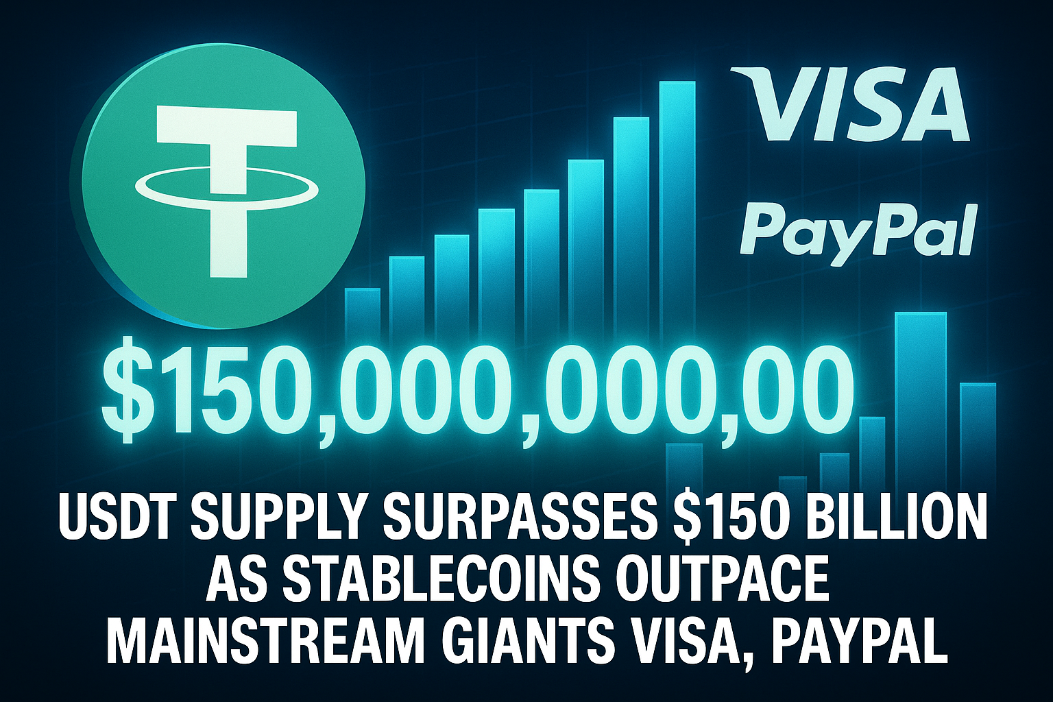 USDT supply surpasses $150 billion as stablecoins outpace mainstream giants Visa, PayPal