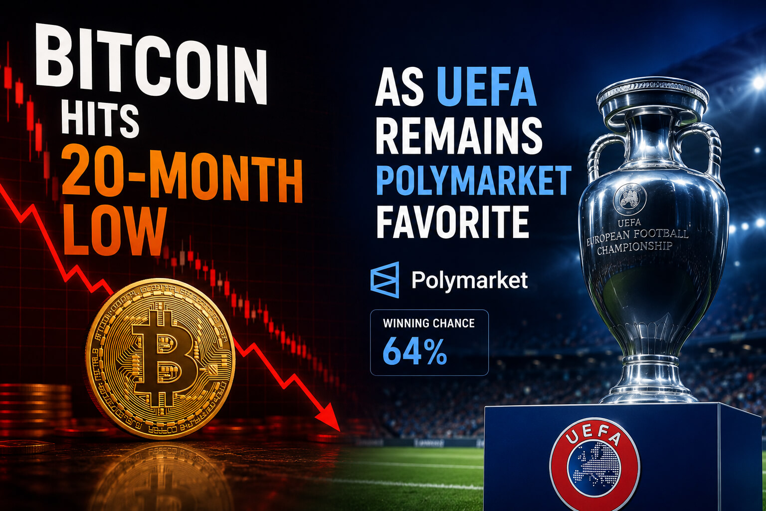 Bitcoin Hits 20-Month Low as UEFA Remains Polymarket Favorite