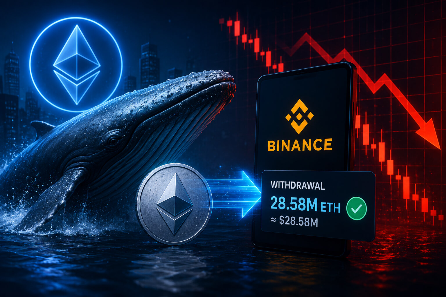 ETH Whale Withdraws $28.58M From Binance as Ethereum Faces Bearish Market Pressure