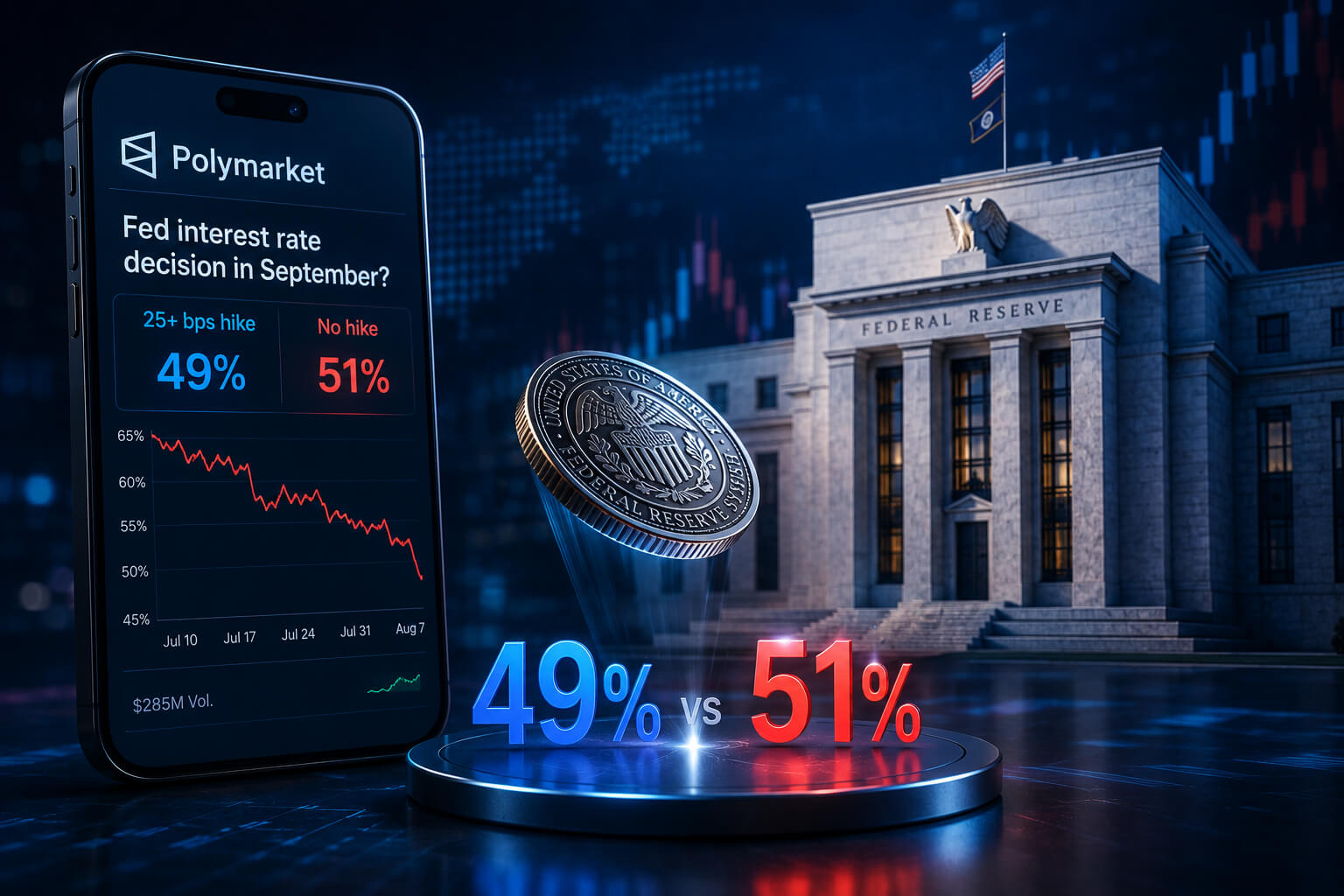 Polymarket Fed Odds Slide as September Rate Bet Turns Into Coin Flip