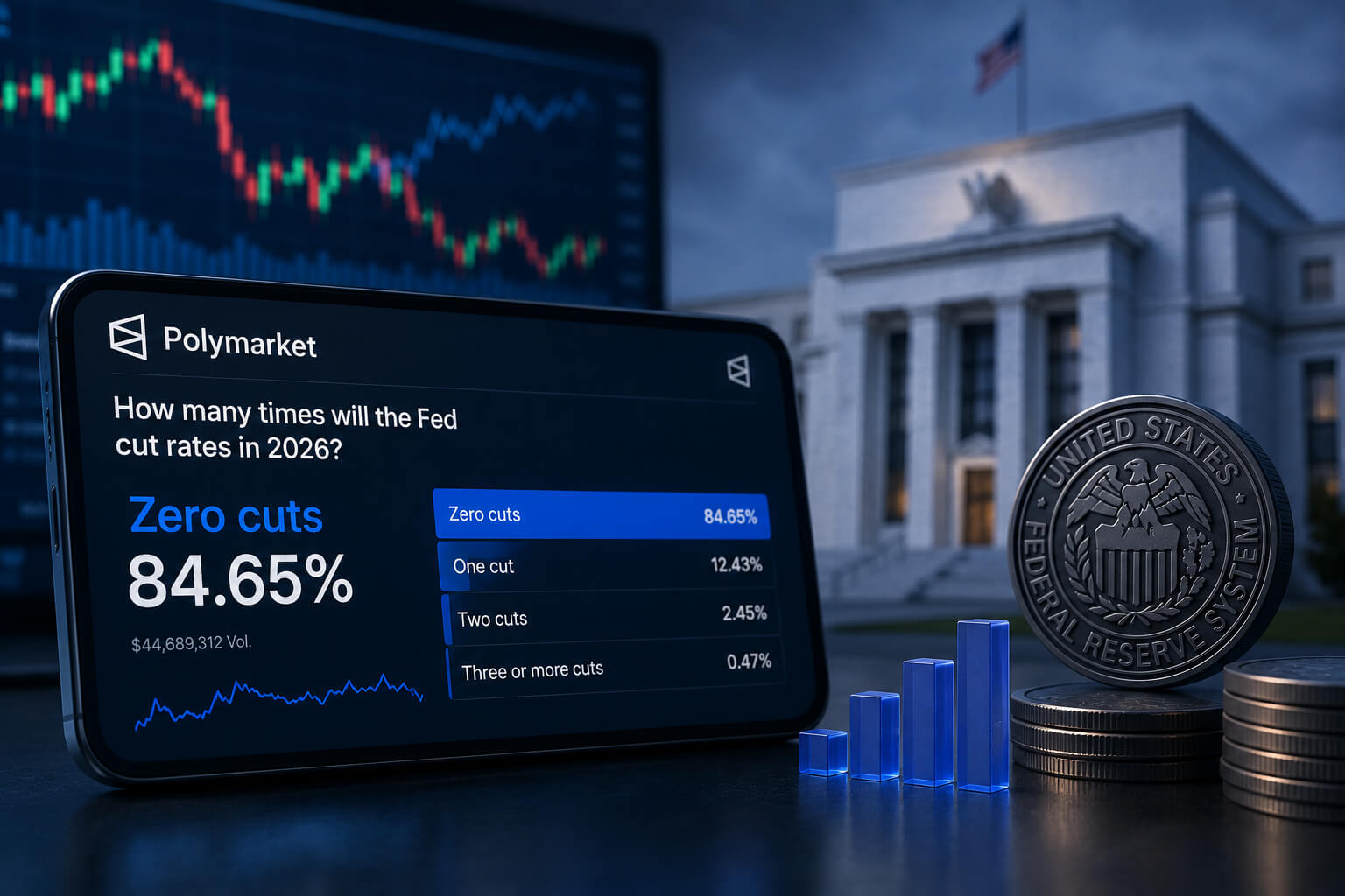 Polymarket Traders Put Chance of Zero Fed Rate Cuts in 2026 at 84.65%